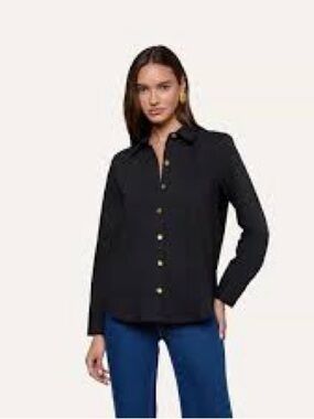 C. Wonder Black Button-Front Long Sleeve Shirt with Gold Buttons 100% silk